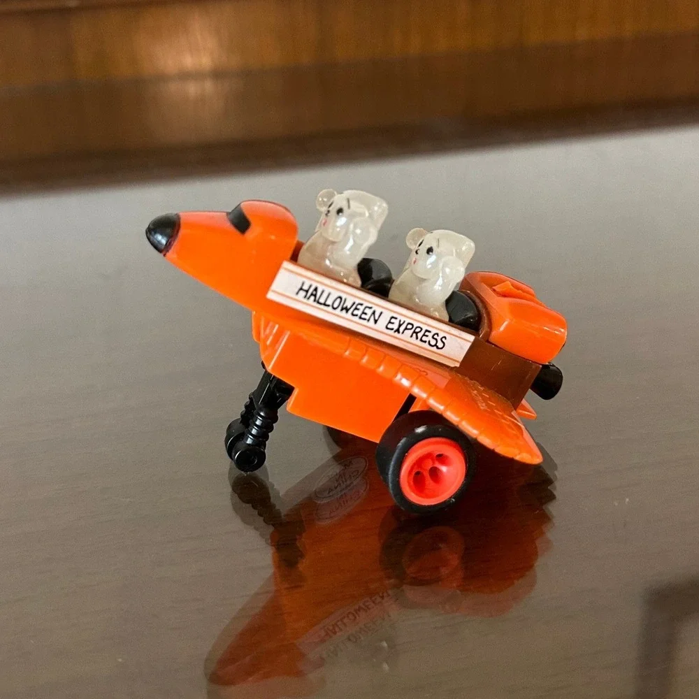 1990 Vintage Halloween Express Orange Space Shuttle Pull Back Toy Ghost Pilots